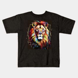 Lion Color Painting (framed in gold scratches) Kids T-Shirt